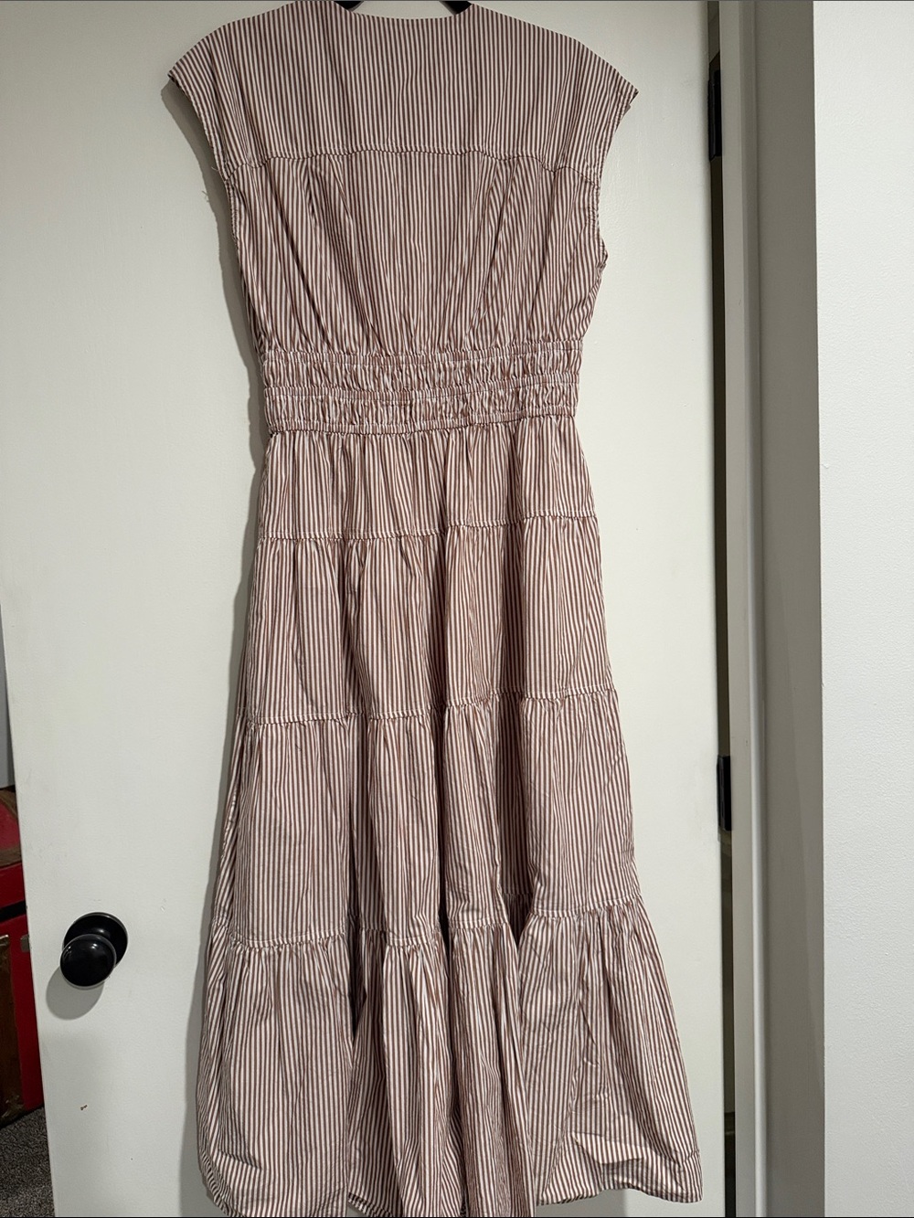 Nicole Miller Smocked Striped Midi Dress— Size Large - Picture 4 of 5